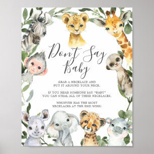 Safari Animals Baby Shower Say Baby Sign Poster
