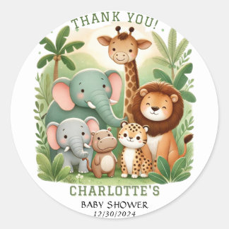 Safari Animals Baby Shower Vielen Dank Runder Aufkleber