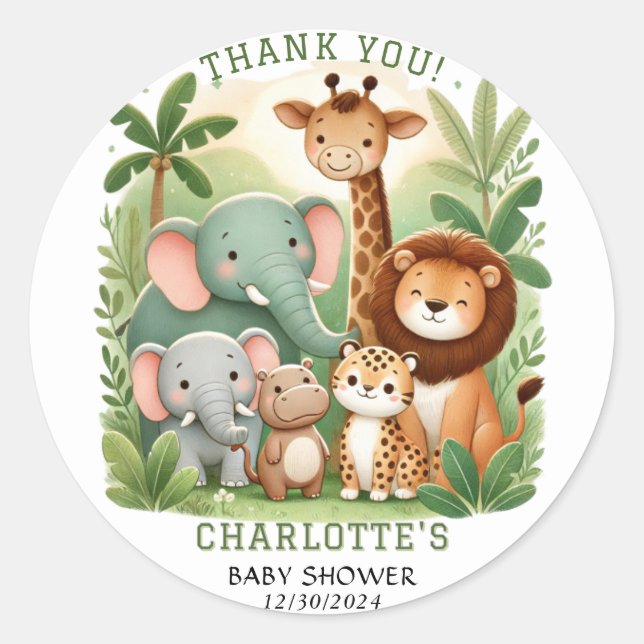 Safari Animals Baby Shower Vielen Dank Runder Aufkleber (Vorderseite)