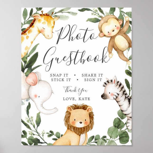 Safari Animals Baby Showroom Foto Gästebuch Zeiche (Vorne)