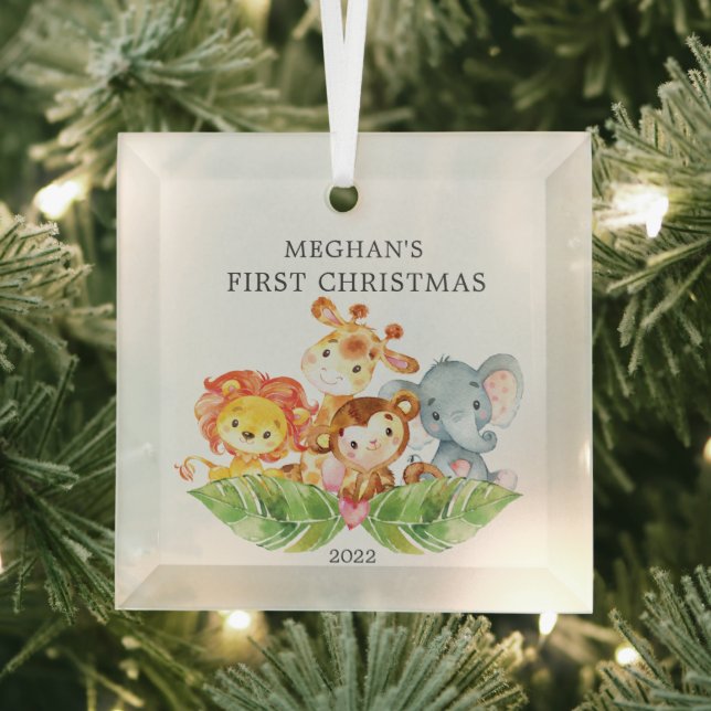 Safari Animals Baby's First Christmas Ornament Aus Glas (Insitu)