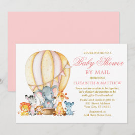 Safari Animals Balloon Pink Gold Dusche by Mail Einladung