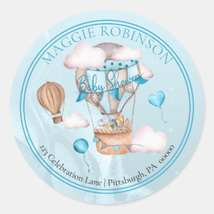 Safari Animals Balloons Baby Dusche Rücksendeadres Runder Aufkleber