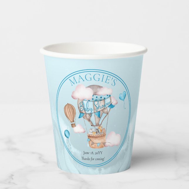 Safari Animals Balloons Blue Boy Baby Dusche Pappbecher (Vorderseite)