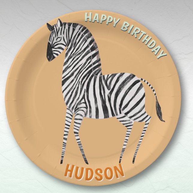 Safari animals birthday zebra kid custom pappteller (Von Creator hochgeladen)