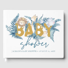 Safari Animals Blue Boy Baby Dusche Gästebuch