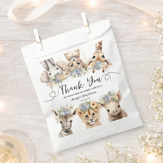 Safari Animals Boy Baby Dusche Vielen Dank für Ihr Geschenktütchen (Ausgeschnitten)