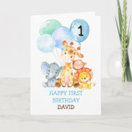 Safari Animals Boy Fist Geburtstag Niedlich 1. Geb Karte