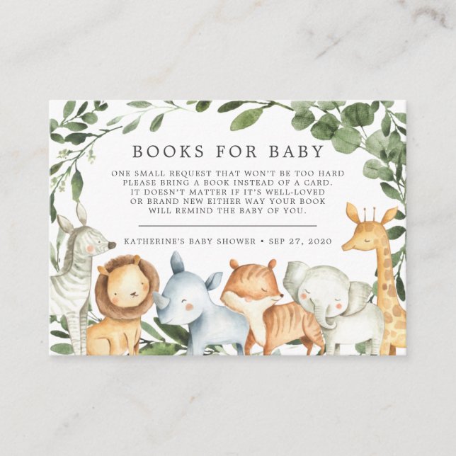 Safari Animals Bücher für Baby-Duschkarte Begleitkarte (Vorderseite)