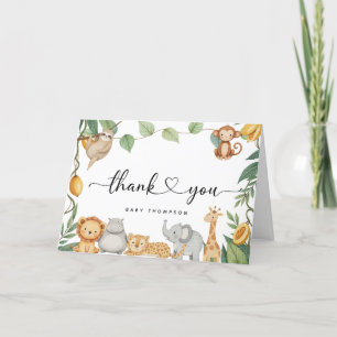 Safari Animals Calligraphy Baby Dusche Vielen Dank Dankeskarte