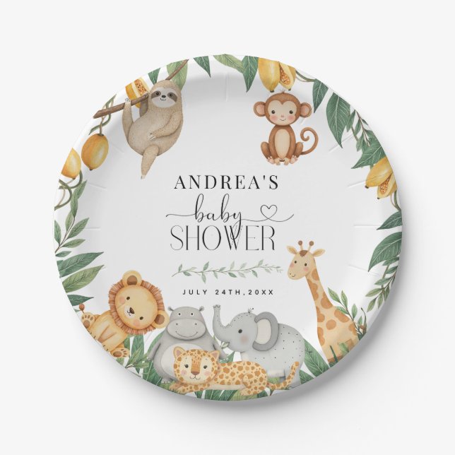 Safari Animals Calligraphy Baby Shower  Pappteller (Vorderseite)