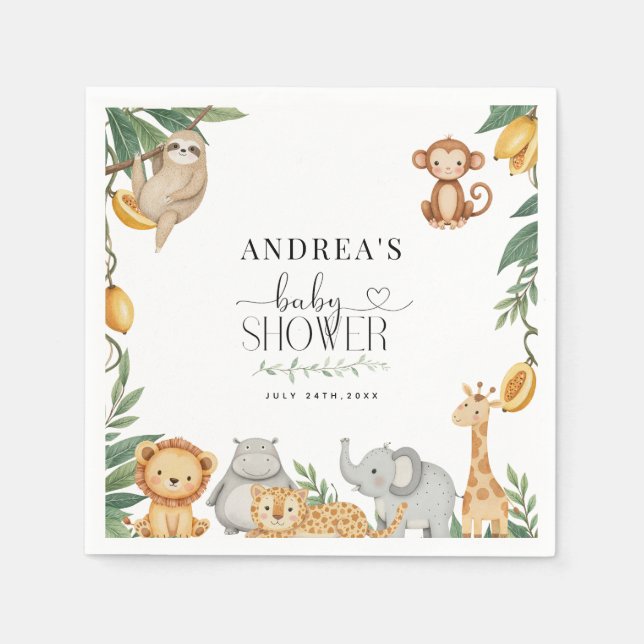 Safari Animals Calligraphy Baby Shower  Serviette (Vorderseite)