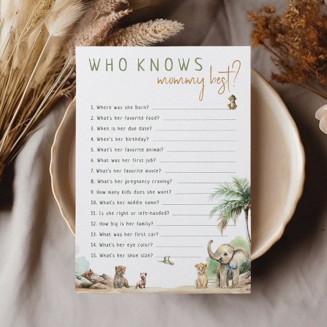 Safari Animals, die Mommy Best Game Card kennen Einladung (Von Creator hochgeladen)