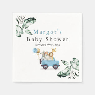 Safari Animals Drive by Baby Shower Green Gold Serviette