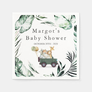 Safari Animals Drive by Baby Shower Green Gold Serviette