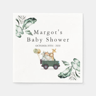 Safari Animals Drive by Baby Shower Green Gold Serviette