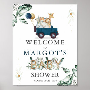 Safari Animals Drive by Baby Shower Green Poster