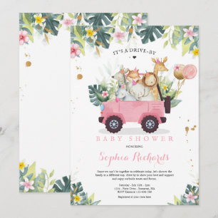 Safari Animals Drive by Baby Shower Greenerity Gol Einladung