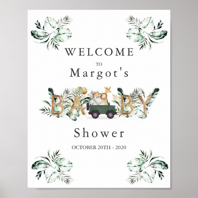 Safari Animals Drive by Baby Shower Greenerity Gol Poster (Vorne)