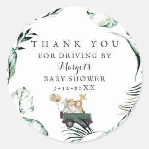 Safari Animals Drive by Baby Shower Greenerity Gol Runder Aufkleber