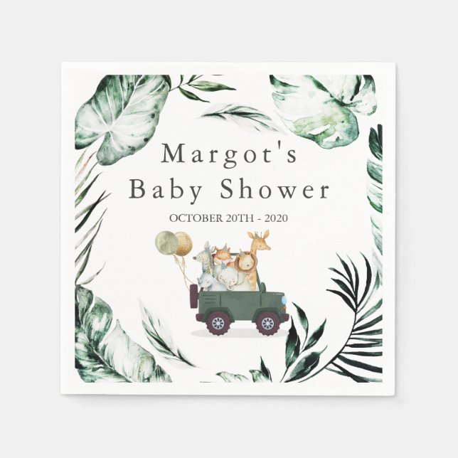 Safari Animals Drive by Baby Shower Greenerity Gol Serviette (Vorderseite)