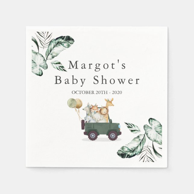 Safari Animals Drive by Baby Shower Greenerity Gol Serviette (Vorderseite)