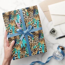 Safari Animals' Fur Prints Muster Aquamarin Blue G Geschenkpapier