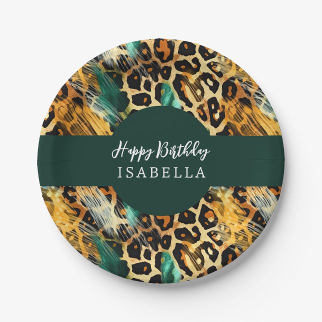 Safari Animals' Fur Prints Muster Boho Green Gold Pappteller (Vorderseite)
