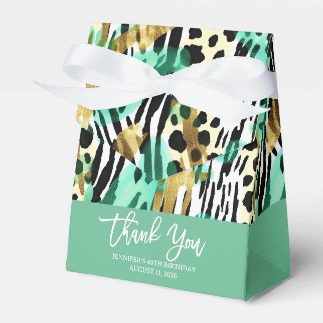 Safari Animals' Fur Prints Muster Grün kühne Chic Geschenkschachtel (Vorderseite)