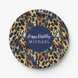 Safari Animals' Fur Prints Muster Navy Blue Gold Pappteller