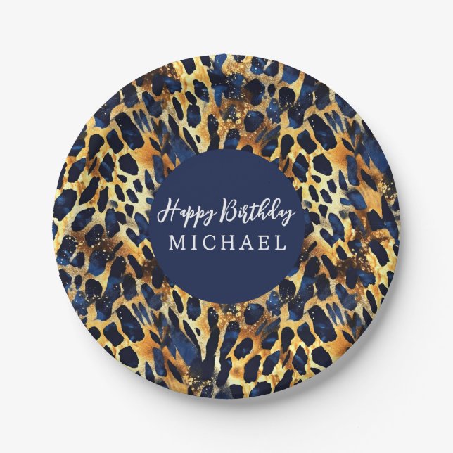 Safari Animals' Fur Prints Muster Navy Blue Gold Pappteller (Vorderseite)