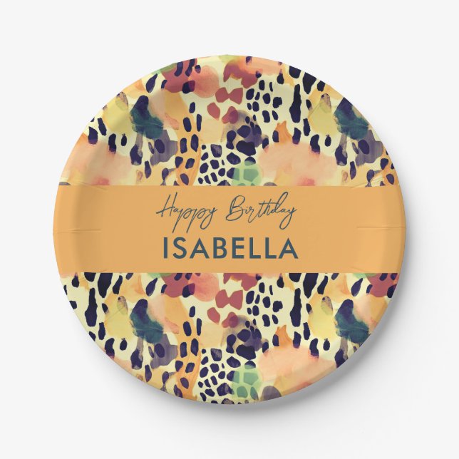 Safari Animals' Fur Prints Muster Sunset Colors Pappteller (Vorderseite)