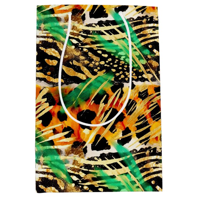 Safari Animals' Fur Prints Patterns Gorgeous Wild Mittlere Geschenktüte (Vorderseite)