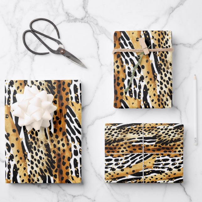 Safari Animals Fur Prints Patterns Wildlife Boho Geschenkpapier Set (Vorderseite)