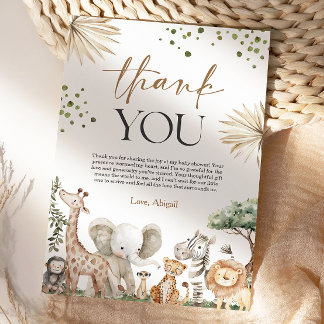 Safari Animals Gender Neutral Baby Shower Dankeskarte