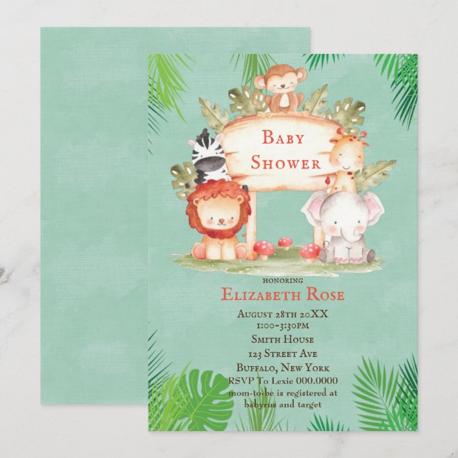 Safari Animals | Gender Neutral Baby Shower Einlad (Vorne/Hinten)