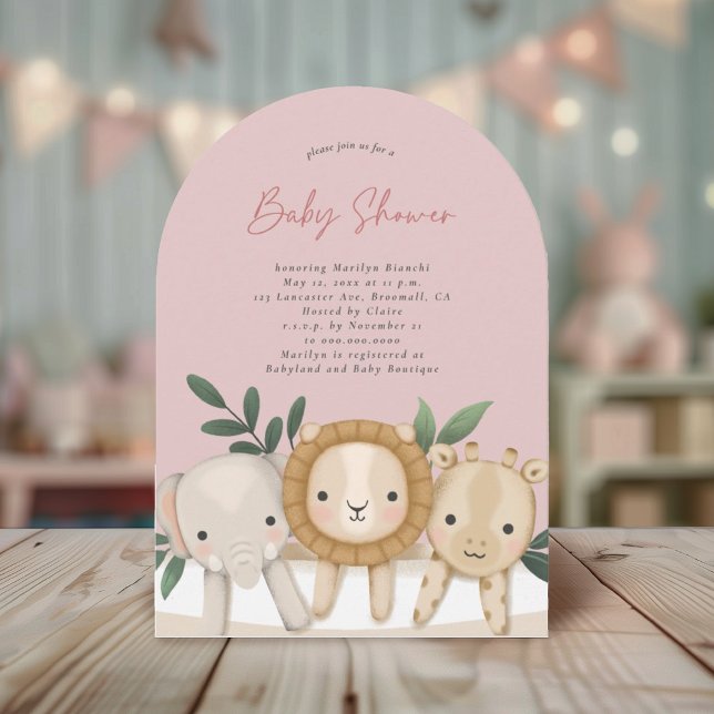 Safari Animals Girl Baby Dusche Einladung (Von Creator hochgeladen)