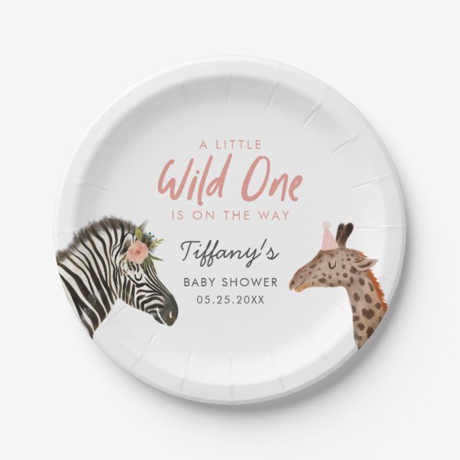 Safari Animals Girl Baby Shower Paper Plate Pappteller (Vorderseite)