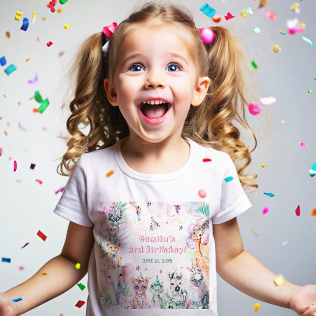 Safari Animals Girl Geburtstag Baby T-shirt (Von Creator hochgeladen)