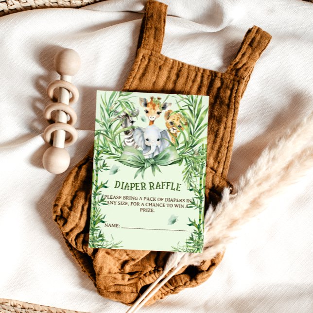 Safari Animals Green Bow Baby Dusche Windel Raffel Begleitkarte (Von Creator hochgeladen)