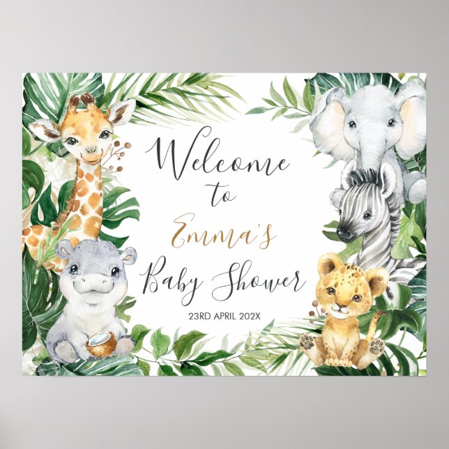 Safari Animals Greenerity Baby Dusche Begrüßungsze Poster (Vorne)