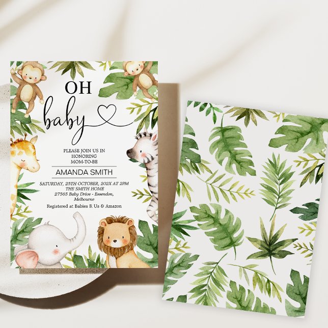Safari Animals Greenerity Oh Baby Shower Einladung (Safari Baby Shower Invitations, Gender Neutral, Safari Theme, Safari Animals Baby Shower, Jungle)