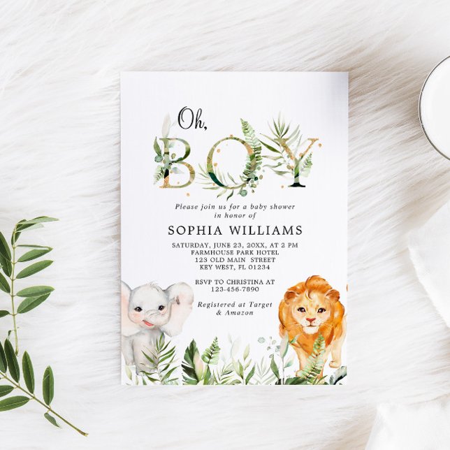 Safari Animals Greenery Baby Shower Einladung (Von Creator hochgeladen)