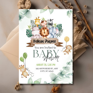 Safari Animals Greenery & Eucalyptus Baby Shower Einladung
