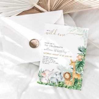 Safari Animals Greenery Wild One Boy 1. Geburtstag Einladung