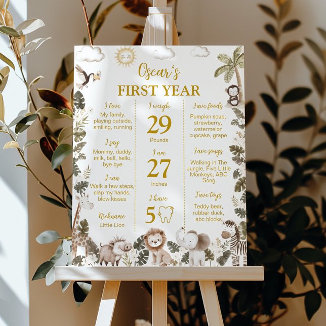 Safari Animals Jungle 1st Birthday Milestone Sign Poster (Von Creator hochgeladen)