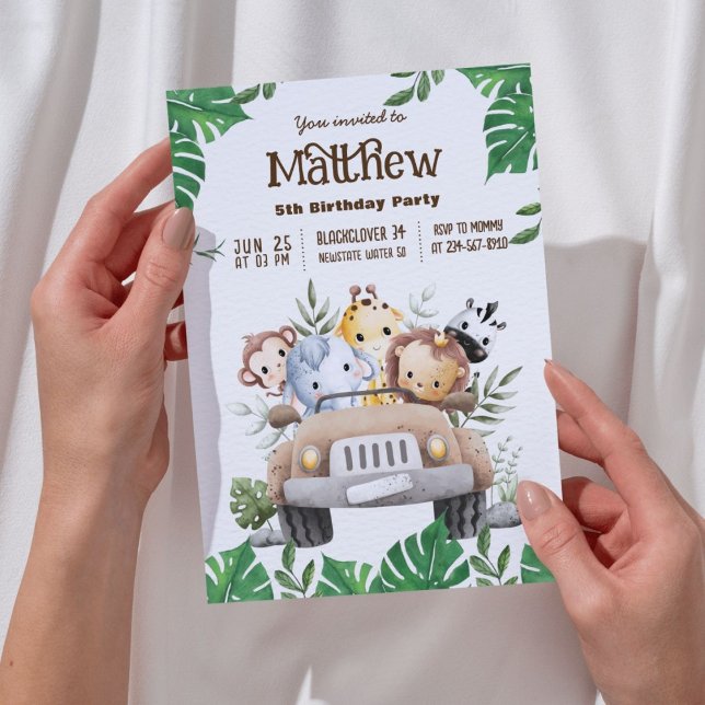 Safari Animals | Jungle Animal Birthday Party Einladung (Von Creator hochgeladen)