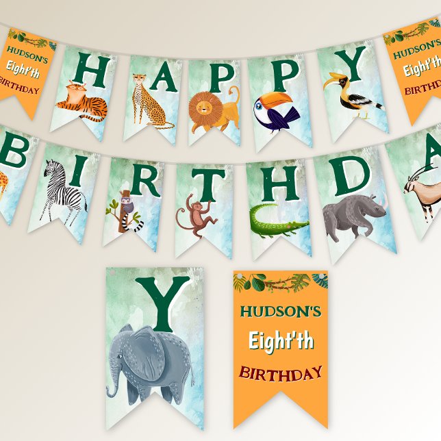 Safari animals jungle kids birthday watercolor  wimpelkette (Von Creator hochgeladen)