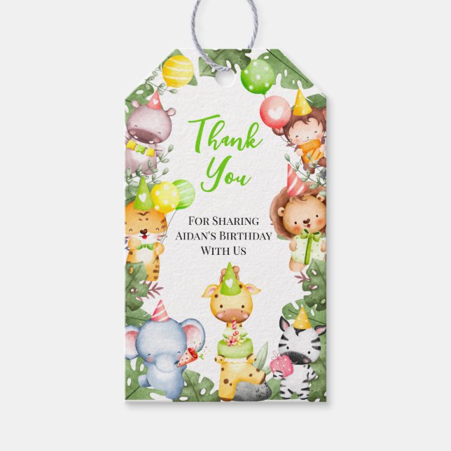 Safari Animals Kids Party Vielen Dank Tag Geschenkanhänger (Vorderseite)