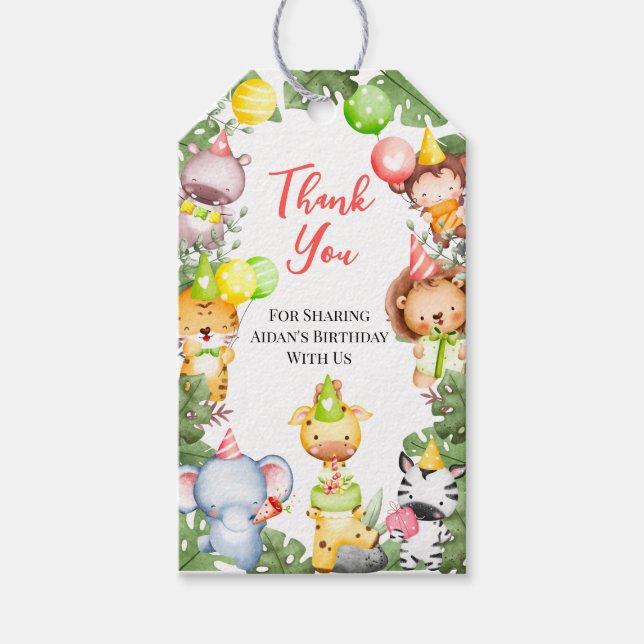 Safari Animals Kids Party Vielen Dank Tag Geschenkanhänger (Vorderseite)